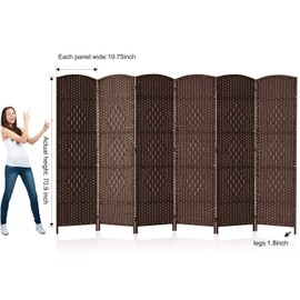 Corelax Room dividers 6 ft. Tall-20 Wide Freestanding Privacy Screen with Diamond Woven Fiber, Foldable Panel Partition Wall Divider, Double-Hinged Room Dividers(Brown, 6 Panel)