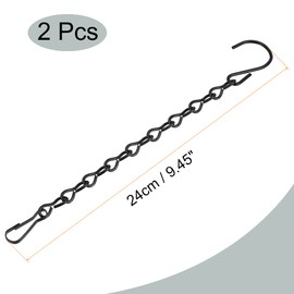 sourcing map Hanging Chains 24cm Extension Link with S Shaped Hook for Plant Basket Lantern Ornament, Black Pack of 2