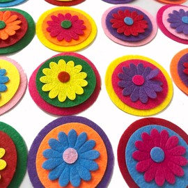 DIY Penny Rug Pillow Circles/Round Felt Patch Non-Woven Fabric | Sew-On DIY Repair Patches for Clothing, Crafts | Durable Fabric Circles/144-Pack 3Different Size (6cm-5cm-4cmflowers-1cm 144pcs)
