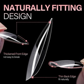 AILLSA Medium Almond Nail Tips Soft Gel Pre-Shaped Acrylic Nail Tips Half Matte Full Cover Nail Tips Clear Gelly Press on Flase Nail Tips for Extension Nail Manicure Home DIY 216PCS 12Sizes