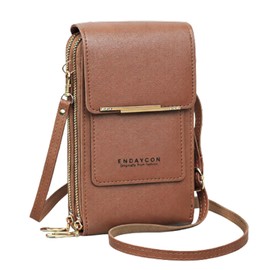 adzu Women's Wallet Shoulder Bag, Smartphone Shoulder Bag, Touch Control, Transparent Window, Vertical, Card Storage, Braun