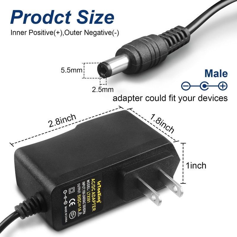 LeTaoXing 5V 1A Power Adapter Supply 5W AC DC 5