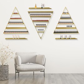 6 Packs Nail Polish Rack for Nail Salon, 5 Tiers Triangular Metal Wall Mounted Nail Polish Storage Racks, Makeups Lipstick Perfume Wall Shelfs for Home Spas Business Salons (Gold)