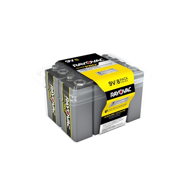 Rayovac 9V Batteries, Ultra Pro Alkaline 9V Cell Batteries (8 Battery Count)