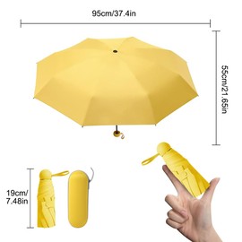 dogmoon Travel Umbrella, 8 Ribs Folding Travel Umbrella with Capsule Case, Mini Umbrella, Outdoor UV Folding Umbrella, Pocket Umbrella, Sun UV Protection Umbrella for Men Women, Yellow 8 Ribs