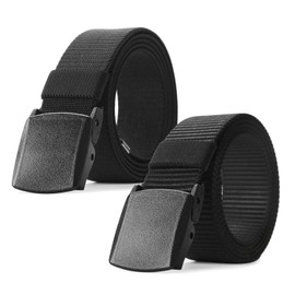 JASGOOD Nylon Military Tactical Men Belt 2 Pack Webbing Canvas Outdoor Web Belt with Plastic Buckle, I-Elastic Belt Black+Nylon Belt Black, Fits Pant up to 45 Inch