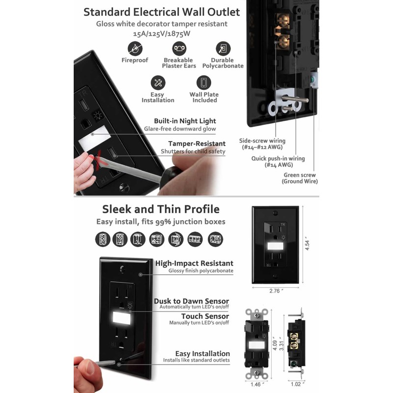 SOZULAMP 4-Pack Night Light Wall Outlet, Touch & Dusk-to-Dawn Sensors