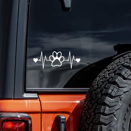 Dog Paw Heartbeat Decal Vinyl Sticker Auto Car Truck Wall Laptop | White| 7.5" x 2"