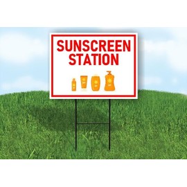 SUNSCREEN STATION RED Single Sided 18x24 in Yard Road Sign w/Stand