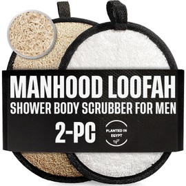 CraftsOfEgypt Men’s Loofah Body Scrubber - Egyptian Luffa Sponge Shower Pad for Male Hygiene Essentials, Dual-Sided Loofah Mitt and Body Wash Scrubber for Back, Chest and Bath - Black & White, 2PCS
