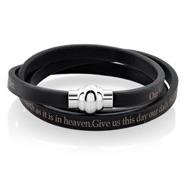 West Coast Jewelry Men's Stainless Steel Lord's Prayer Wrap Leather Bracelet (6 mm) - 7.5 Inch
