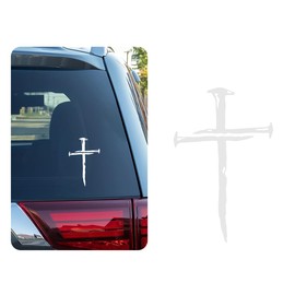 DXNQ Car Cross of Nails Sticker, Bumper Christian Sign Cross with Nails Decal, Removable Waterproof Sticker for Car Truck Window Motorcycle Helmet Laptop, Car Accessories (White)