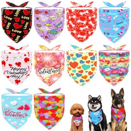 JpGdn 10PCS Valentines Day Dog Bandanas with Heart Lip Rose Love Print for Small XS Breed Dog Triangle Bibs Scarves for Boys and Girls Holiday Grooming Accessories