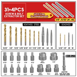 UYECOVE 35 Pcs Spiral Screw Extractor Bolt Extractor Set, 6542/4341 HSS Left Handed Drill Bit Set, Easy Out Bolt Extractor Set for Removing Broken Stripped Screws Nuts with Solid Storage Case