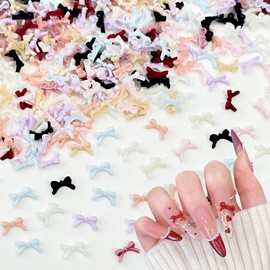 WOKOTO 150 Pcs 3D Bow Nail Charms for Acrylic Nails, Mixed Colored Nail Bow Charms for Nails Gems and Rhinestones, 3 Size Multicolored Bow Tie Nail Charms and Gems 3D Bows for Nails DIY Decoration