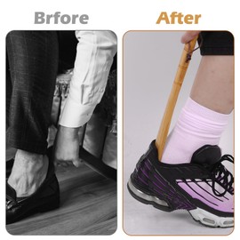 MBAIYO 2 Pcs Wooden Shoe Horn, Shoehorn with Handle 13in Long Handle Shoe horns Boxwood Shoehorn Wooden Shoes Spoon for Seniors Kids Pregnancy Men Women