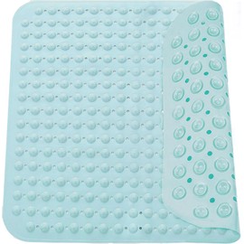 Shower Mat, 48 x 48 cm, Non-Slip Massage Shower Mat, Non-Slip Mat with Suction Cup, Machine Washable, Sauna, Shower Room, Square, Mars Green