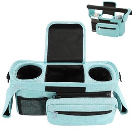 QOOWFEANIG Universal Stroller Organizer with Insulated Cup Holder 13.3×4.7×5.9in Large Capacity Phone Pocket & Detachable Shoulder Strap Stroller Accessorie Fits Compact Design Fits Any Strollers