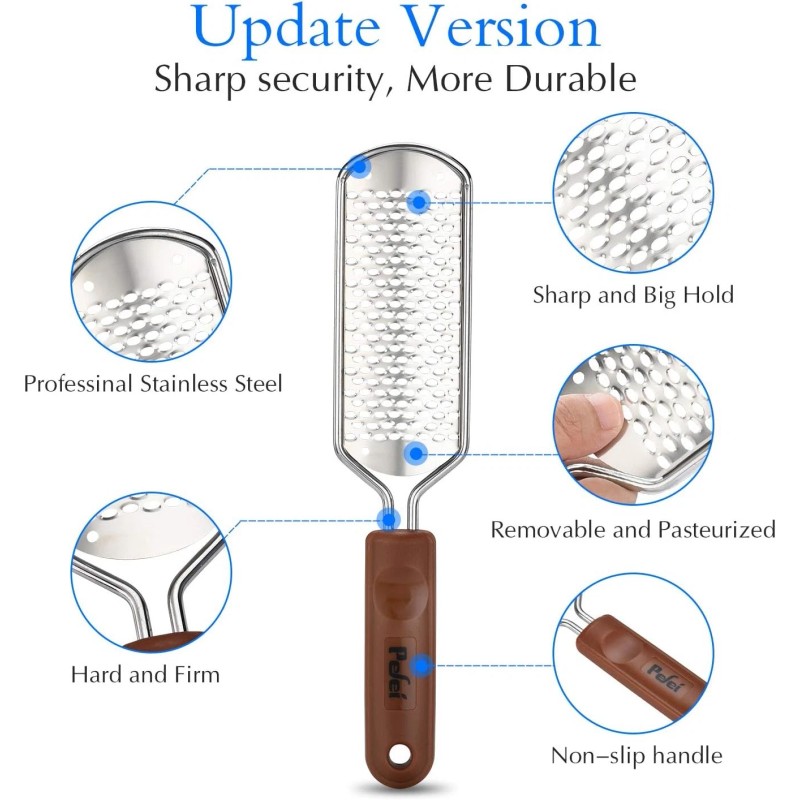 Pefei Professional Pedicure Foot File, Stainless Steel Detachable Foot Scrubber