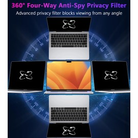 PYS 4-Way Privacy Screen for MacBook Pro 14 Inch (2024-2021, M4/M3/M2/M1) - 360° Anti-Spy Filter, Matte Anti-Glare Protector, Scratch-Resistant Film, Laptop Privacy Filter Shield