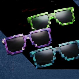 12pc 8-Bit Pixel UV Protect Gamer Sunglasses Adult Kids Party Favors (black purple green blue)