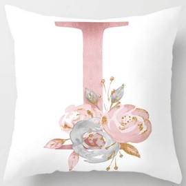 Eanpet Throw Pillow Covers Alphabet Decorative Pillow Cases ABC Letter Flowers Cushion Covers 18 x 18 Inch Square Pillow Protectors for Sofa Couch Bedroom Car Chair Home Decor (I)