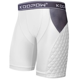 KOOPOW Adult Padded Sliding Shorts Men Slider Shorts Sliding Pads with Cup Pocket for Baseball, Football, Lacrosse, Hockey White