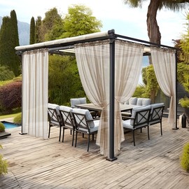 MIULEE Outdoor Sheer Curtain for Patio Waterproof - 2 Panels Beige Privacy Drape Voile Curtain Rod Pocket for Porch,Pergola, Cabana, Gazebo, 54 X 108 Inch Long