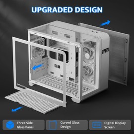 darkFlash MATX Gaming PC Case with Screen, Three Side Glass Micro-ATX Case, Curved Full View Dual, 3 PWM ARGB Fans Computer Case Pre-Installed, Type C, RTX 40 Compatible, White(L280M)