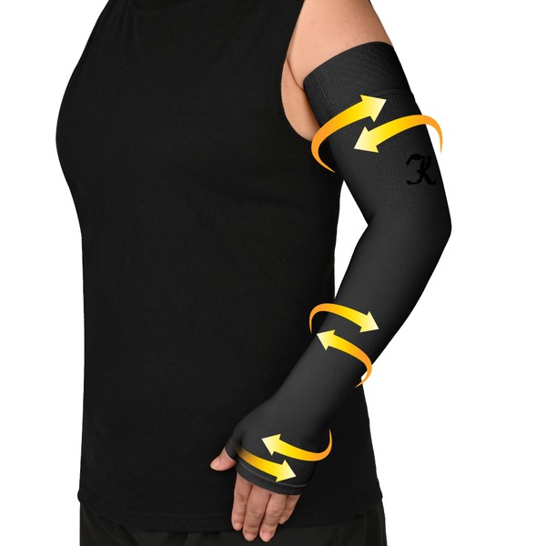 KEKING Lymphedema Compression Arm Sleeve with Gauntlet for Women Men, 20-30 mmHg Medical Graduated Compression Arm Brace, Full Arm Support Brace for Pain Relief, Arthritis, Swelling, Single Black XL