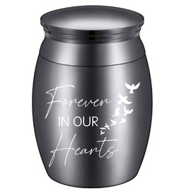 CREATCABIN Small Urns for Ashes, Mini Keepsake Urns, Stainless Steel, Miniature Ash Holder, Unique Tiny Sharing Token, Urn Cremation for Female, 4 x 3 cm (Black), Forever in Our Hearts
