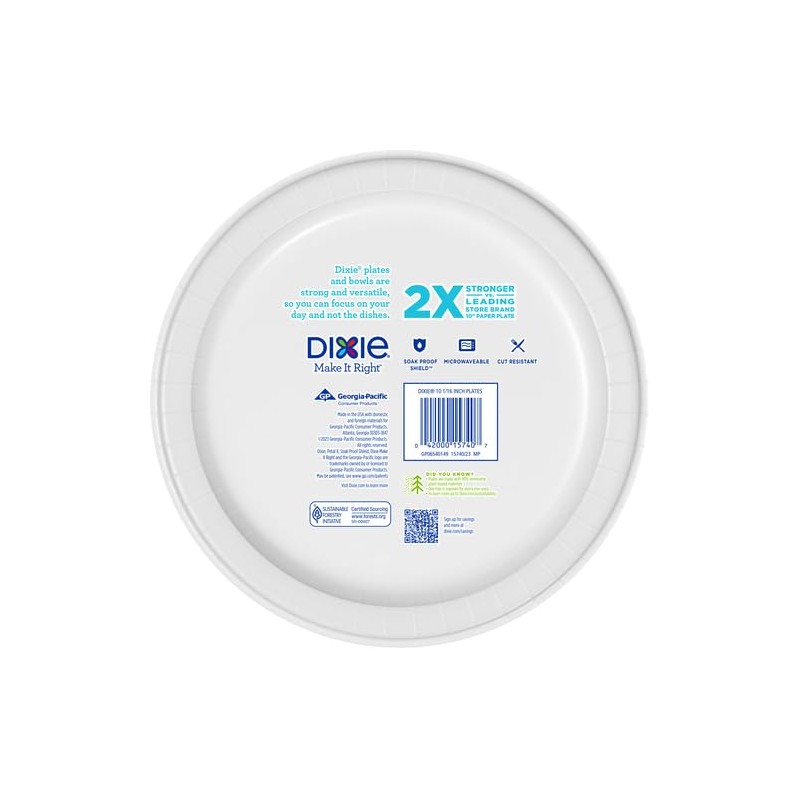 Dixie Paper Plates, Large 10 Inch | 2X Stronger |