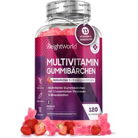 Multivitamin Gummy Bears - 120 Pieces - Gummies with 14 Vitamins and Minerals - For Adults with Vitamin C, D3, Biotin, Folic Acid, Zinc & More - Natural Ingredients & Strawberry Flavours