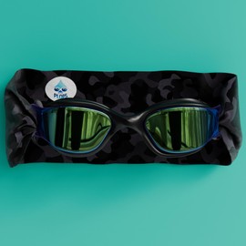 Waterplops Swimming Goggles with Soft Stretch Headband No Pull Hair No Adjustment Easy to Put On and Off from 3 Years (Adult Camouflage Glasses Black)