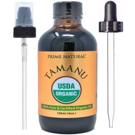 PRIME NATURAL Prime Natural Organic Tamanu Oil - USDA Certified, 100% Pure, Cold Pressed, Unrefined, Virgin (4oz / 120ml) for Face, Hair & Skin Care - Natural Moisturizer