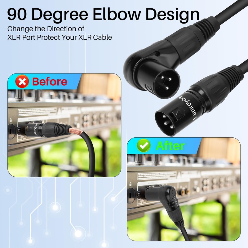 2-Pack Right Angle XLR Microphone Extension Cable Adapter 1.5 Feet,