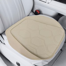 Craedli Car Seat Cushion, Breathable Leather Auto Front Seats Bottom Non-Slip Protector Pad, Comfortable Memory Foam Vehicle Interior Driver Seat Cover, Fit for SUV, Truck, Office Chair (Beige)