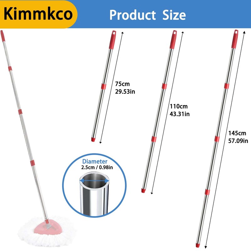 Kimmkco Spin Mop Replacement Handle, 4-Section 30-to-58 inch Mop Stick