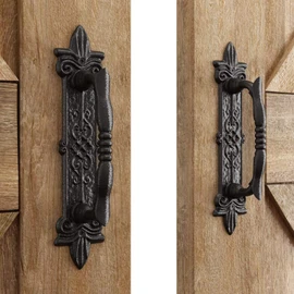 SMARTSTANDARD Heavy Duty 9" Antique Barn Door Handle Set of 2, Large Rustic Carved Door Pull, for Gates Garages Sheds, Black Powder Coated Finish