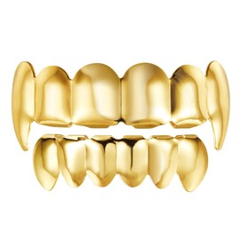 TOYANDONA Teeth Gold Top and Bottom Set Hip Hop Teeth Grills for Rapper Costume, Agarwood, Brass