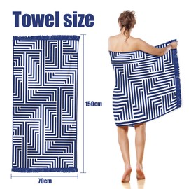 Lazy Dayz Sand Free Travel Beach Towel Blanket (150x70CM)-Quick Fast Dry Super Absorbent Lightweight Thin Microfiber Towels with Tassel for Pool Swimming Bath Camping Yoga Gym