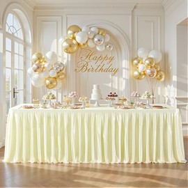 Champagne Glitter Table Skirts for Rectangle Tables 8ft,Wrinkle Resistant Ruffles Shimmer Tablecloth,Washable Polyester Table Cloth Skirt for Trade Show,Parties,Birthday,Wedding,Banquets