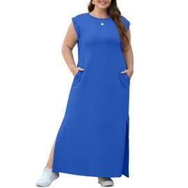 OLRIK Plus Size Wedding Guest Dress Plus Size Maternity Long Dresses for Women Casual Royal Blue-2X