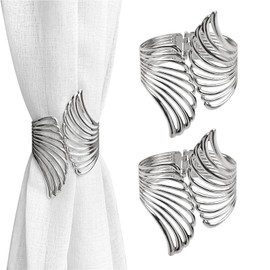 UFURMATE Curtain Tie Backs, 2Pcs Zinc Alloy Creative Curtain Rope Buckles Decorative Curtain Tiebacks Spring Drape Holder Clip for Home Office (Silver Hollow Wing)