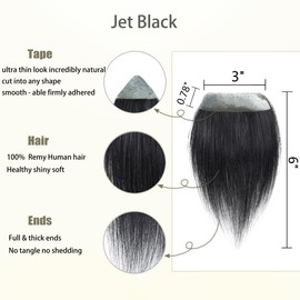 Meiverah scar human hair replacement Accidental burns without hair for men women Hairline Loss Straight Tape in Replacement Toupee (Jet Black, 0.78"x3")