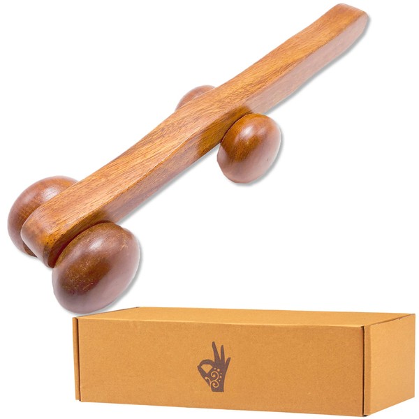 HATHKAAM Wooden Massage Tools for Body Shaping, Anti Cellulite | Sheesham Wood Roller Massager, Manuel Wooden Fascia Massage Roller Stomach Rolling Massager Lymphatic Drainage | Size - 12.5"