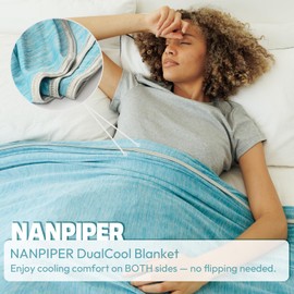 NANPIPER Cooling Blanket Queen Size for Hot Sleepers,Double Sided Cold Lightweight Summer Bed Blanket, Air Blue 90"x90"