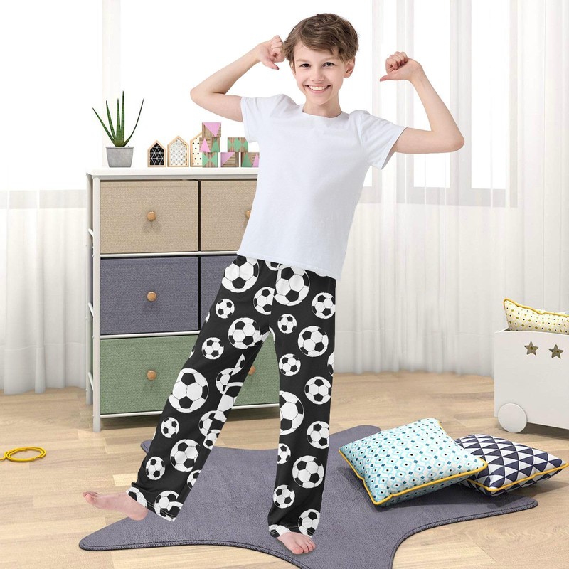 Boys Pajama Pants Traditional Black White Soccer Ball Elastic Waist