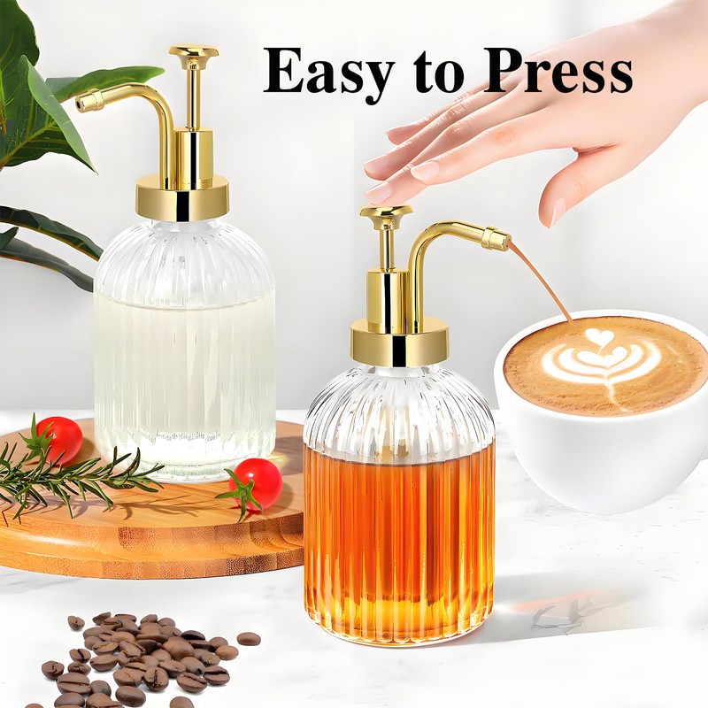 TIWPAJS Glass Coffee Syrup Dispenser 10oz, Syrup Bottles with Ribbed