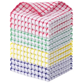 Kitinjoy Cotton 12 Pack Terry Kitchen Dish Cloths, 12 x 12 Inches Super Soft and Absorbent Dish Rags, Quick Drying Dish Towels for Washing Dishes, Mixed Color